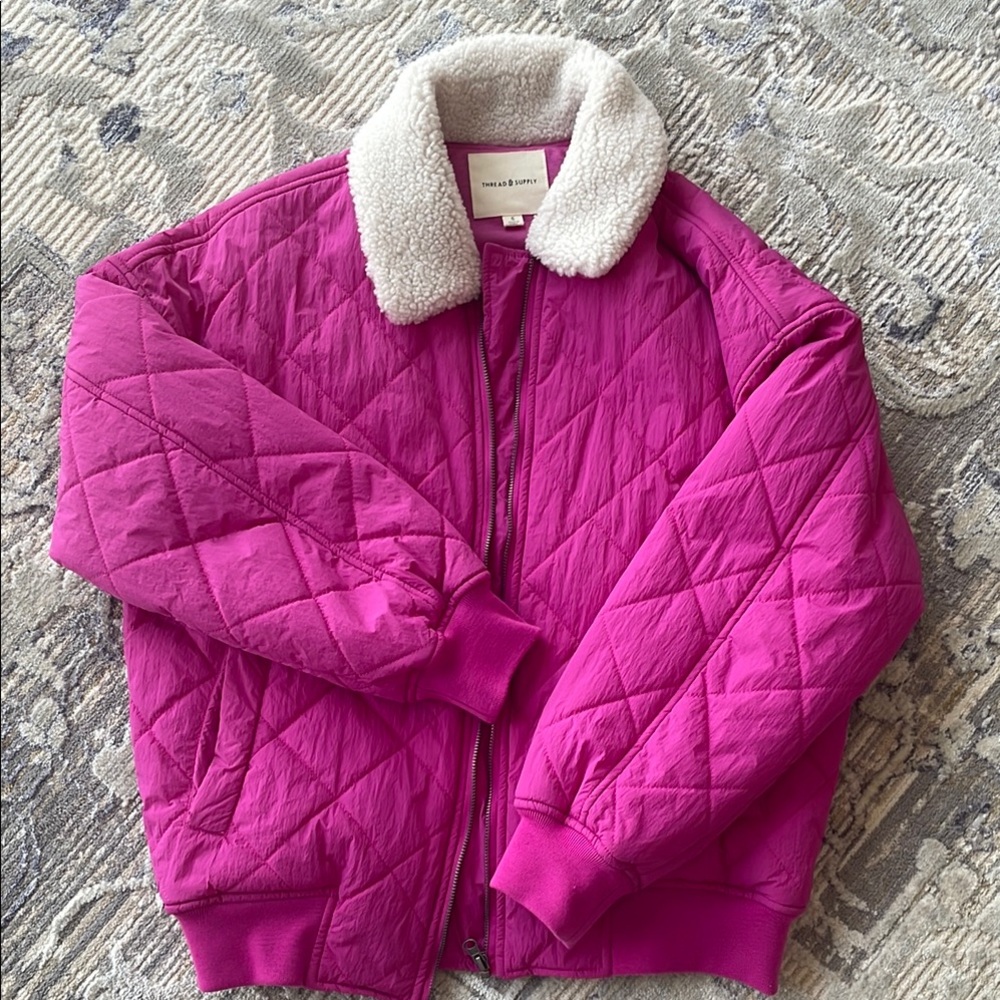 Pink Quilted Jacket with Sherpa Collar